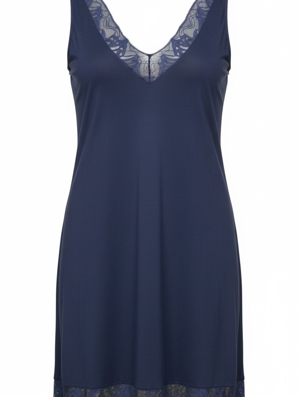 Hanro Navy V-Neck Lace-Trim Mini Nightdress